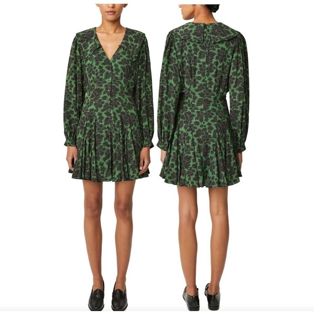 RHODE Wendy Mini Dress Emerald Green Black Puff Sleeve Women 8 Romantic Gothic